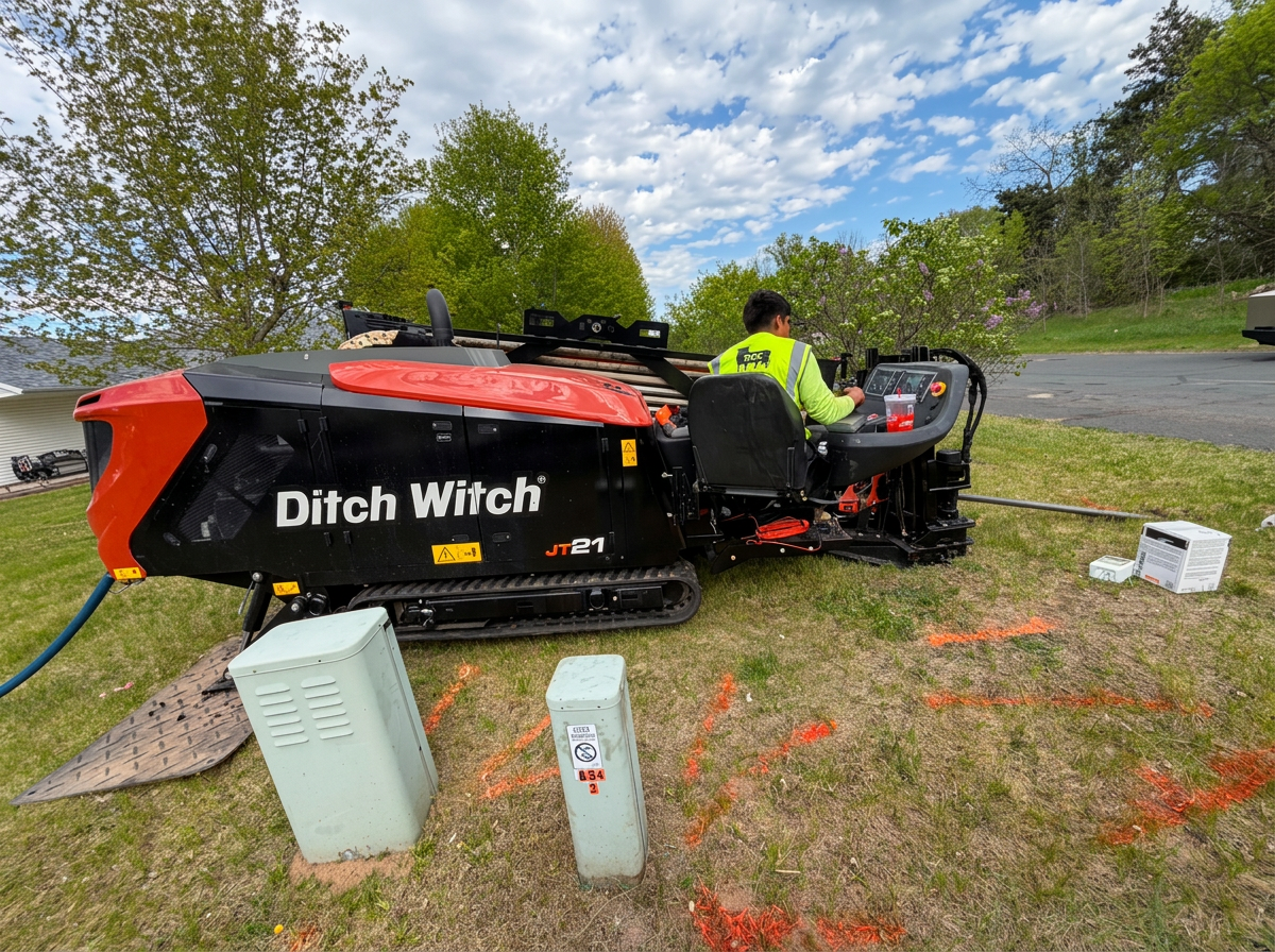 Ditch Witch JT21 directional drill on a residential job site