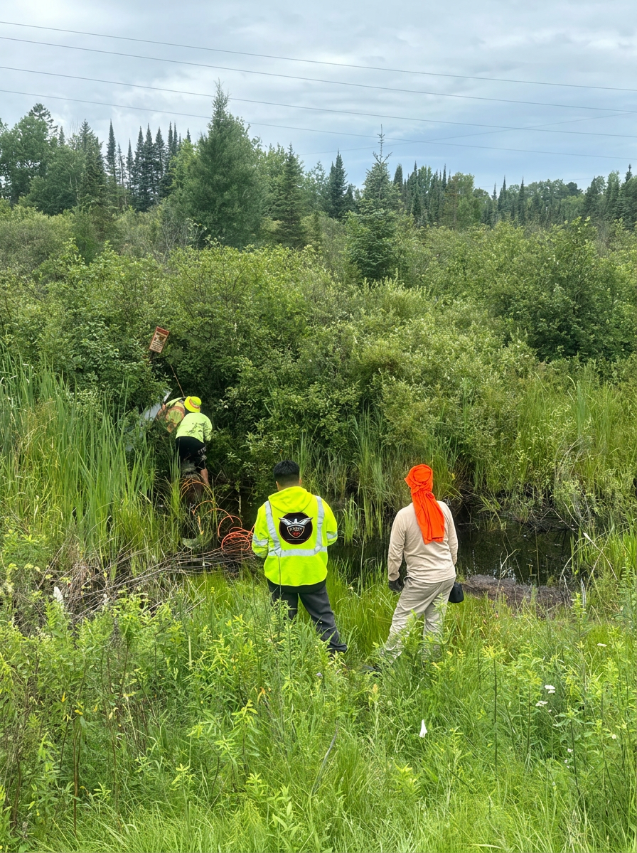 JAM crew completing underground utility work near a wetland crossing