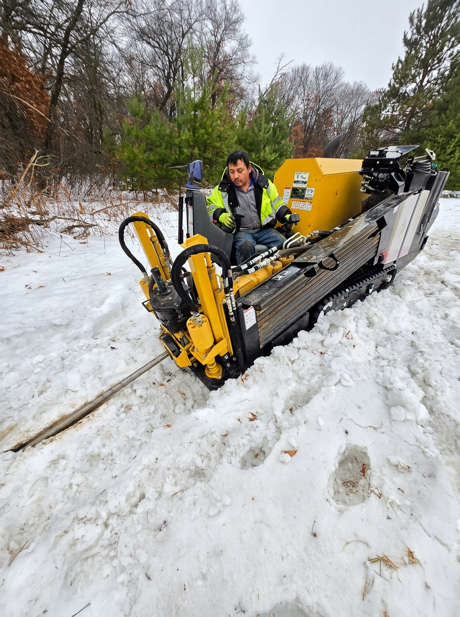 JAM operator completing directional drilling work in winter conditions